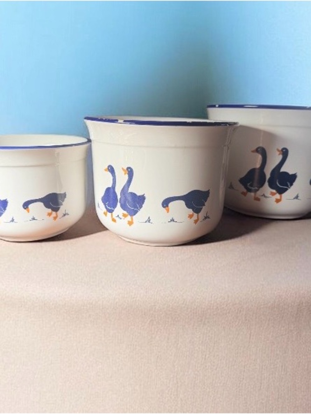 Rosenthal Cream and Blue Farm Goose Nesting Bowls